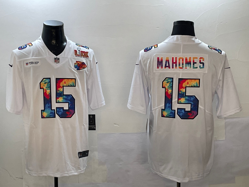 Men Kansas City Chiefs 15 Mahomes White Rainbow 2025 Nike Limited NFL Jersey